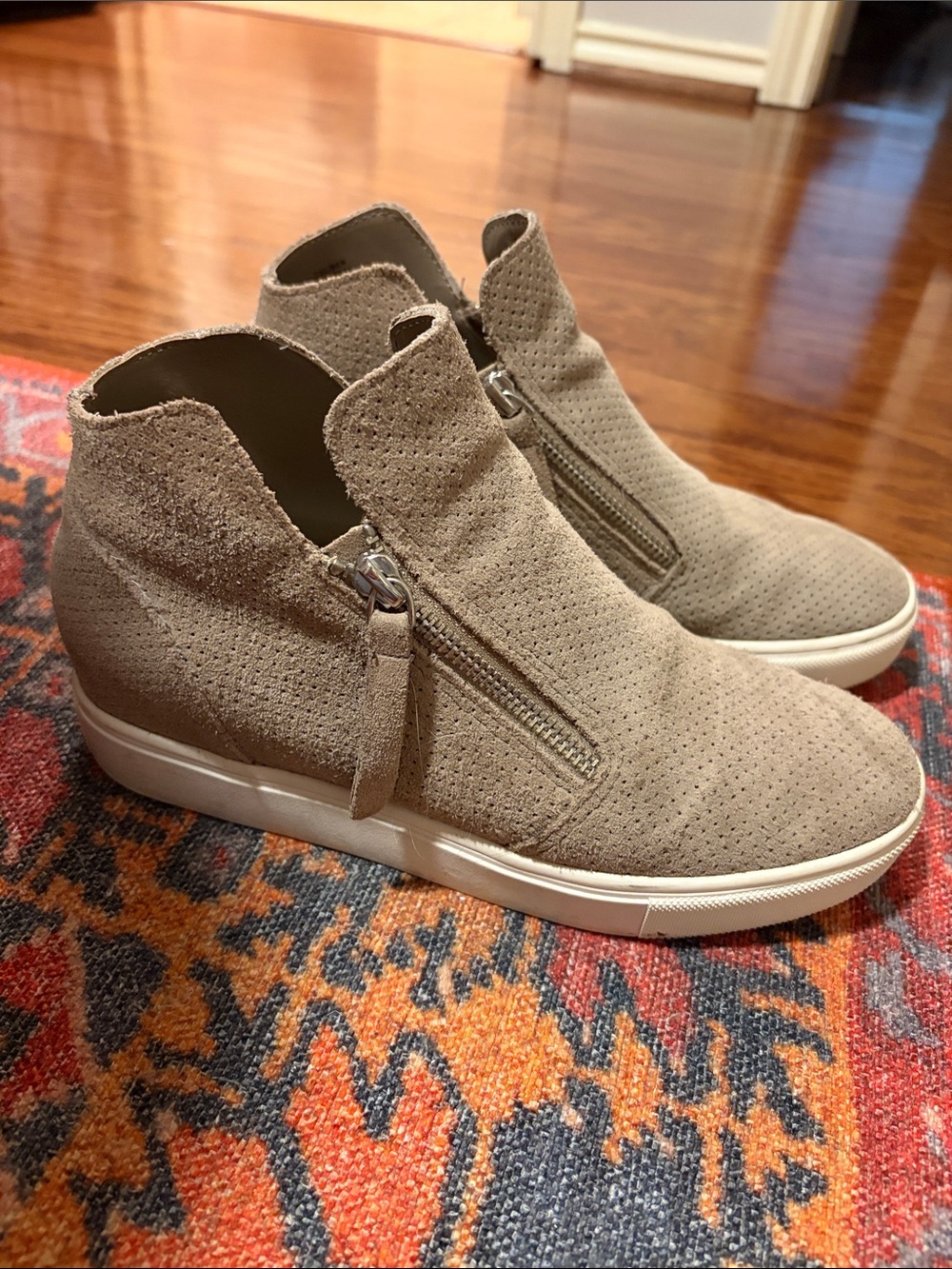 Steve Madden Women’s Suede Perforated High-Top Sneakers in Taupe Size 8